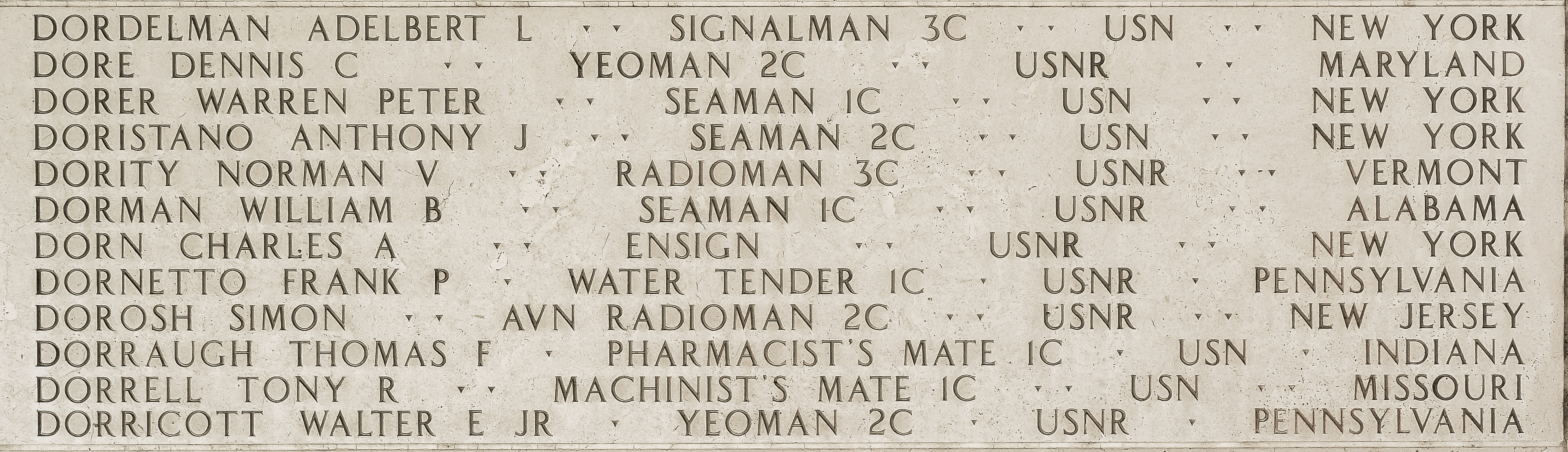 Walter E. Dorricott, Yeoman Second Class